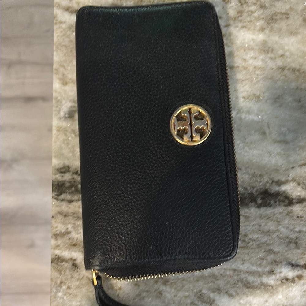 Tory Burch Black Wallet with Gold Logo